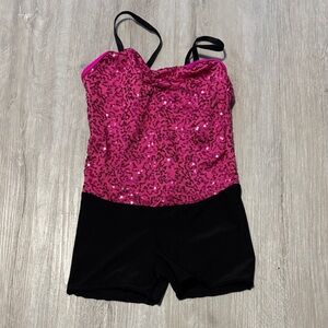 Weissman Pink and Black Sequin Dance Costume